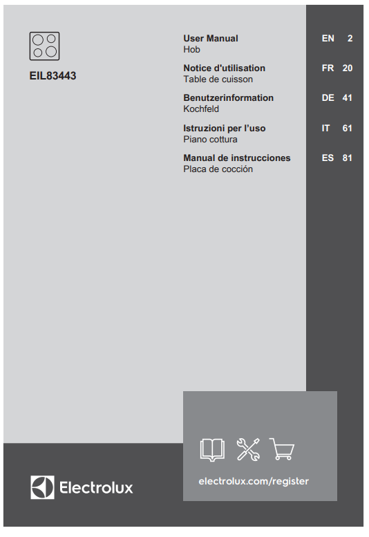 Manuale di Istruzioni Piano Cottura Electrolux EIL83443 PDF