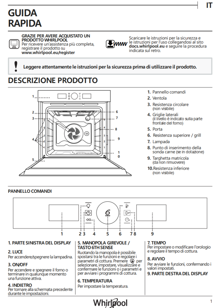 Manuale di Istruzioni Whirlpool AKZ9 6270 IX PDF