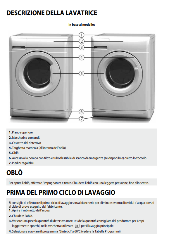 manuale della lavatrice Whirlpool DLC7012