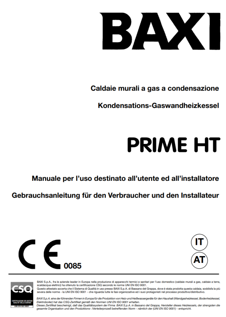 Manuale Caldaia Baxi PRIME HT PDF