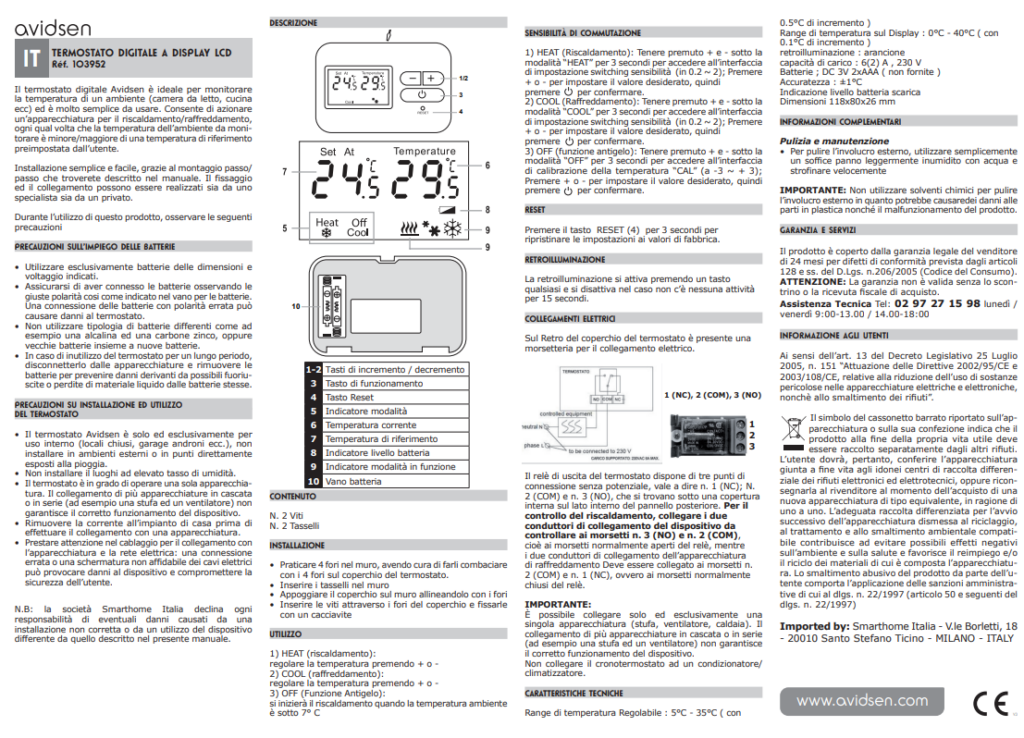 Manuale Termostato Avidsen 103952 PDF