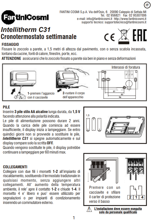 Manuale Fantini Cosmi Intellitherm c31 PDF