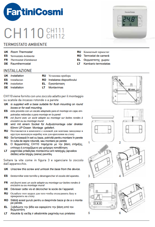 Manuale Fantini Cosmi Intellitherm CH110 - CH111 - CH112 PDF