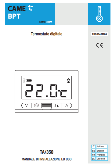 Manuale Termostato CAME BTP TA/350 PDF