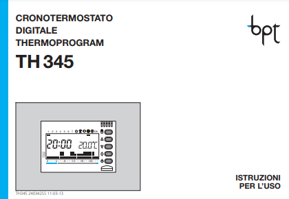 Manuale Termostato CAME BTP TH 345 PDF