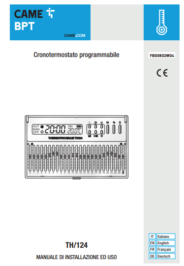 Manuale Termostato CAME BTP TH/124 PDF