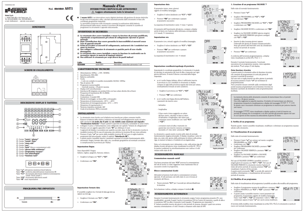 Manuale Vemer Memo AST1 PDF