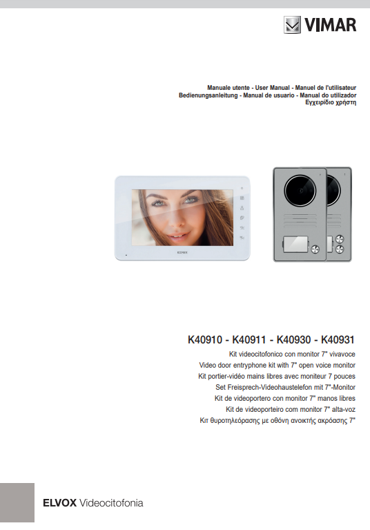 Manuale di Istruzioni Videocitofono Vimar K40910 - K40911 - K40930 - K40931 PDF