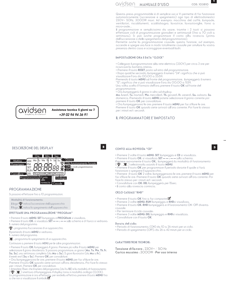 Manuale Termostato Digitale Avidsen 103810​ PDF