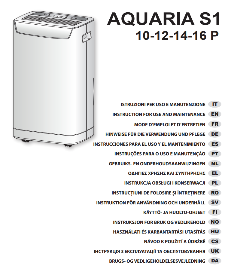 Manuale Deumidificatore Olimpia Splendid Aquaria S1 10-12-14-16 P ​ PDF