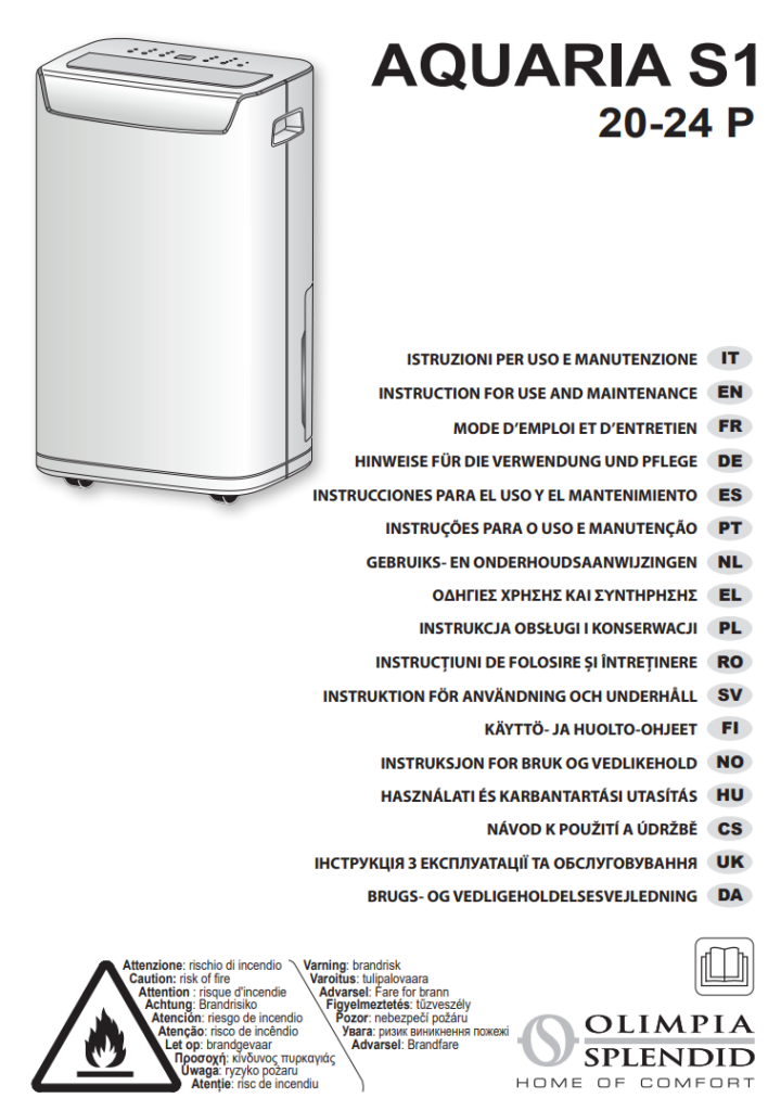 Manuale Deumidificatore Olimpia Splendid Aquaria S1 20-24 P PDF