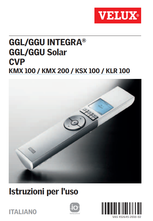 Manuale telecomando Velux KMX 100 - KMX 200 - KSX 100 - KLR 100 PDF