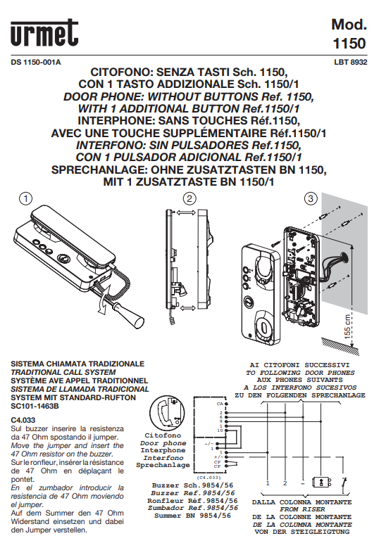 Manuale Citofono Urmet 1150/1 PDF
