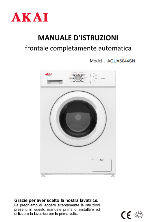 Manuale Lavatrice Akai AQUA6044SN PDF