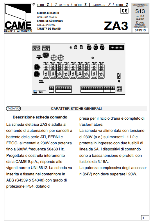 Manuale Came ZA3 PDF