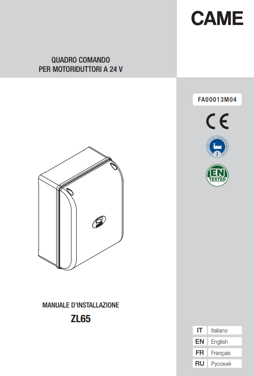 Manuale Came ZL65 PDF