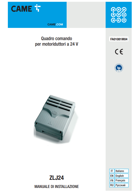 Manuale Istruzioni Came ZLJ24 PDF