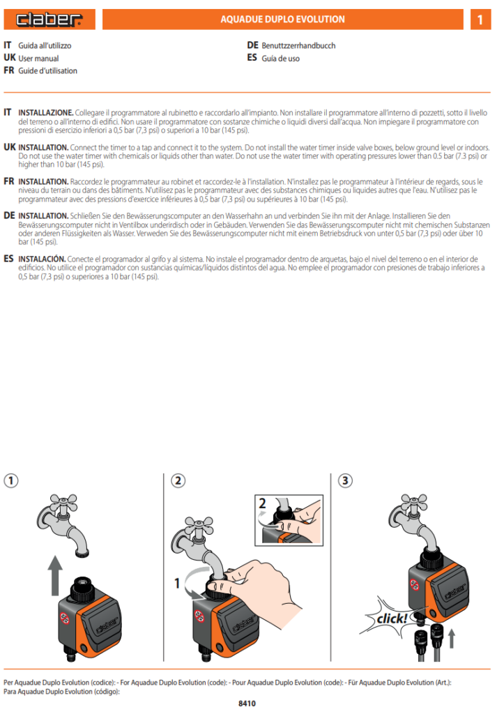 Manuale Aquadue Duplo Evolution 8410 PDF