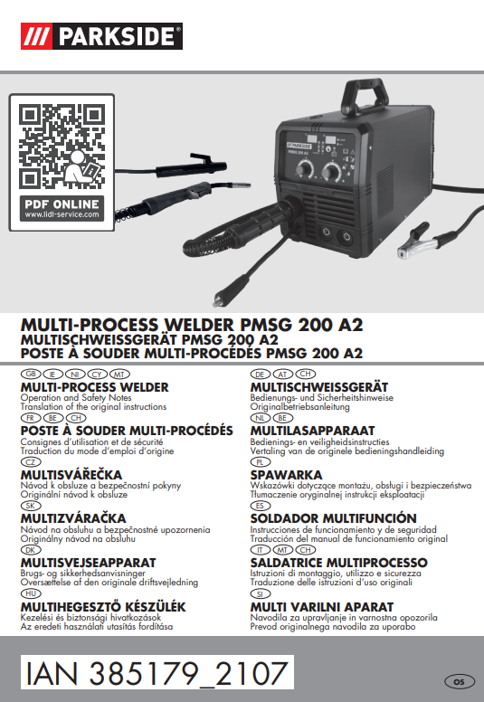 Manuale Saldatrice Parkside PMSG 200 A2 PDF