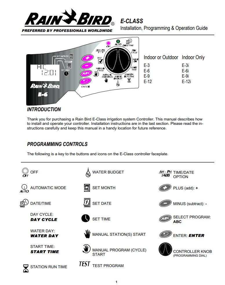 Manuale Rain Bird E-3 - E-6 - E-9 - E-12 PDF