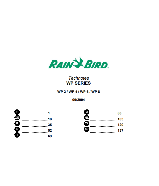 Manuale Rain Bird WP 2 - WP 4 - WP 6 - WP 8 PDF