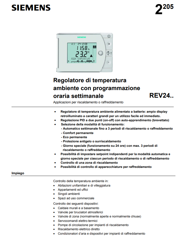 Manuale Termostato Siemens REV24 PDF