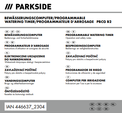 Manuale Centralina Irrigazione Parkside PBCG B2 PDF