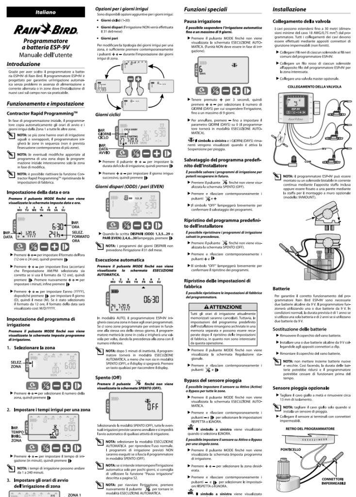 Manuale Rain Bird ESP-9V PDF