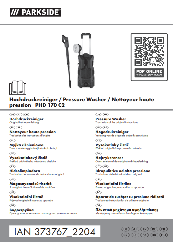 Manuale Idropulitrice Parkside PHD 170 C2 PDF