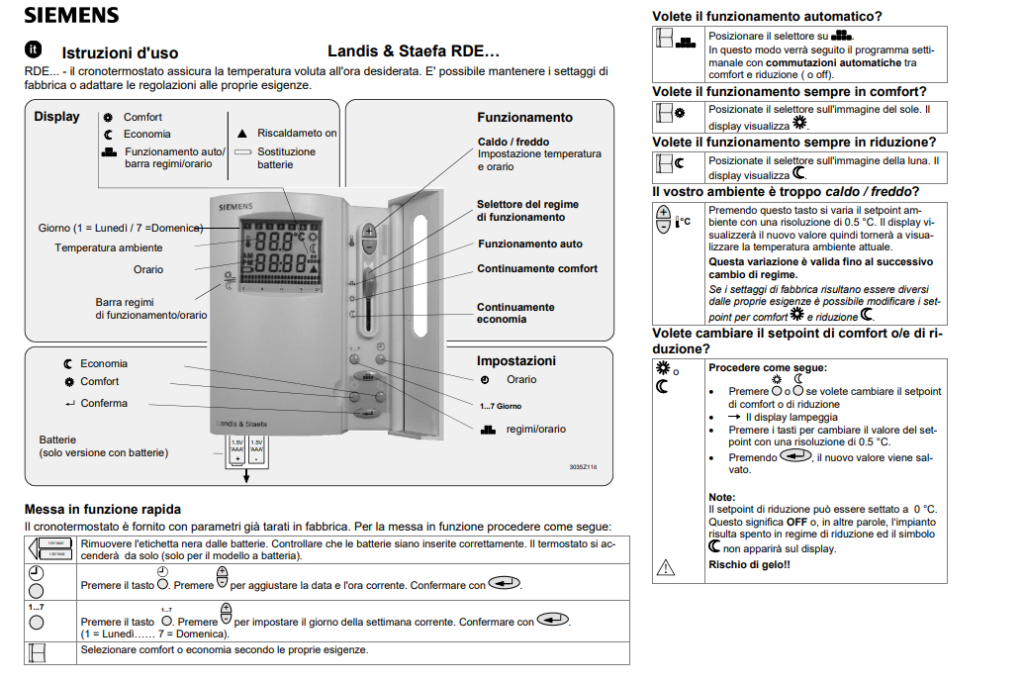 Manuale Termostato Siemens RDE10 PDF