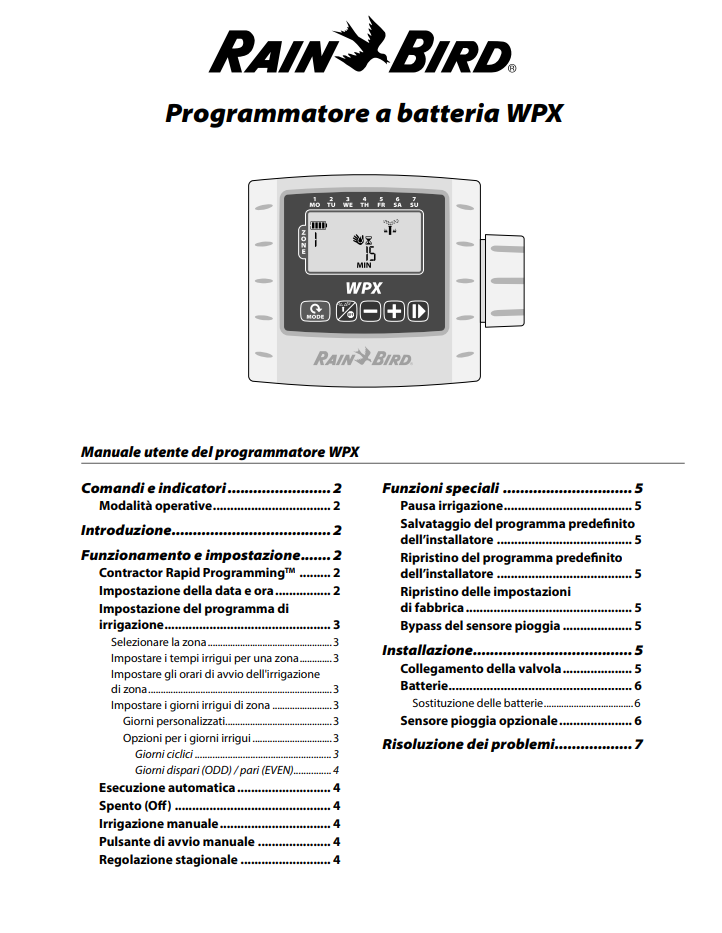 Manuale Rain Bird WPX PDF