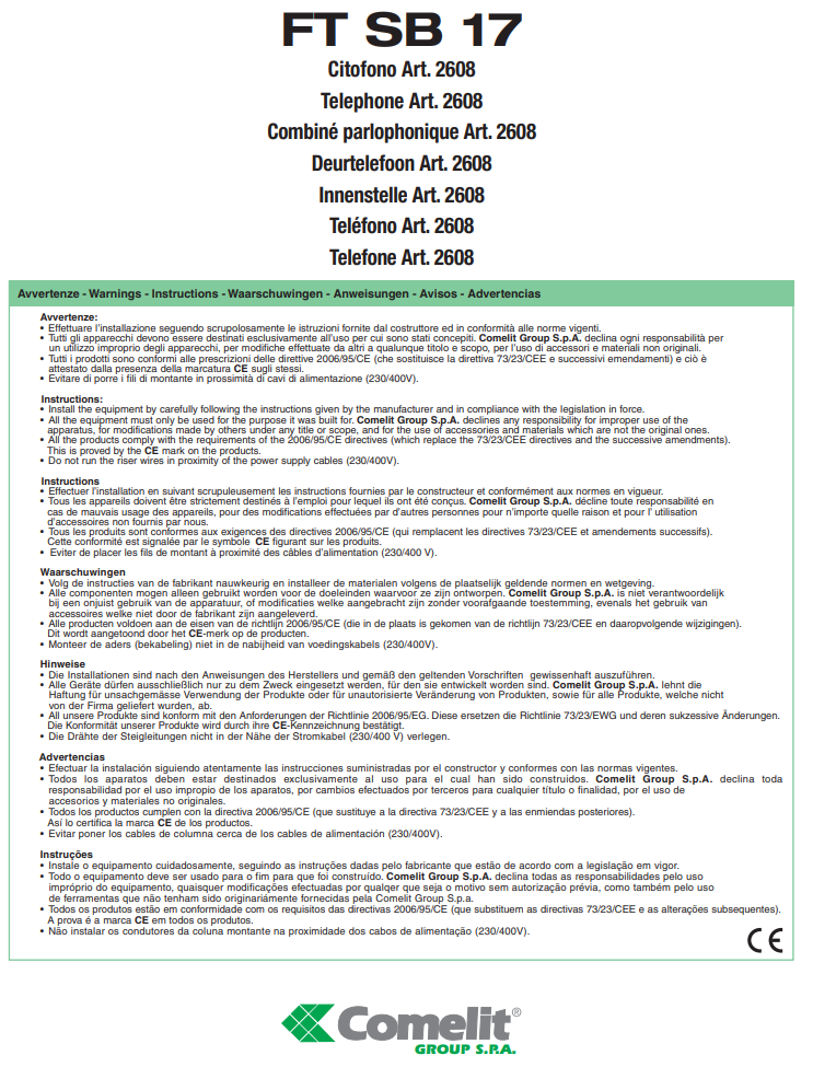 Manuale Citofono Comelit 2608 PDF