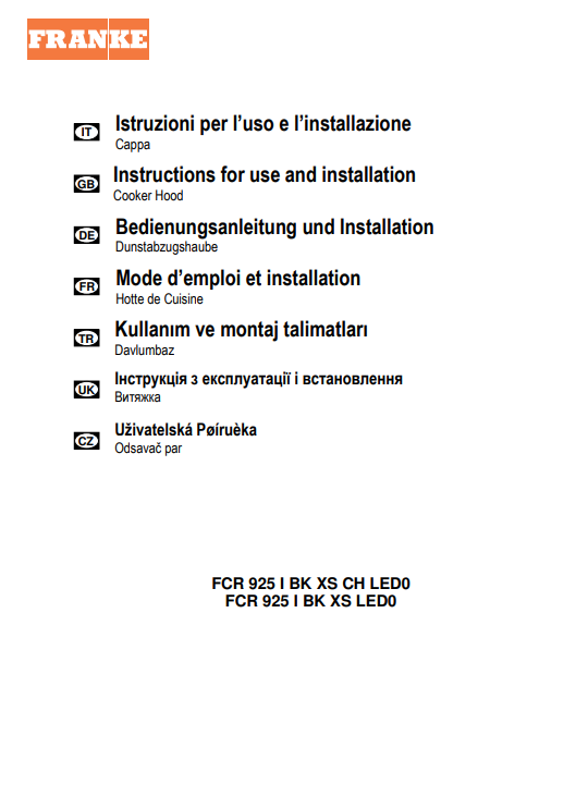 Manuale Cappa Franke Crystal FCR 925 PDF