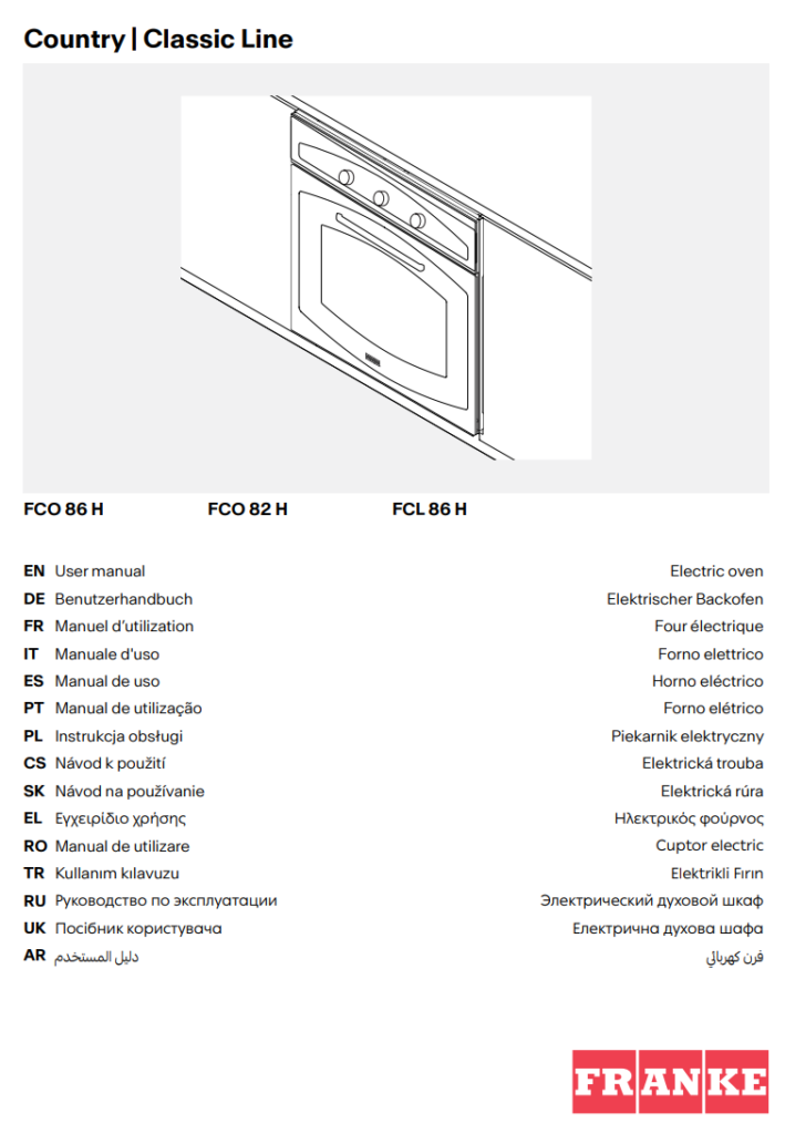 Manuale Forno Franke Country FCO 86 H - FCO 82 H - FCL 86 H PDF