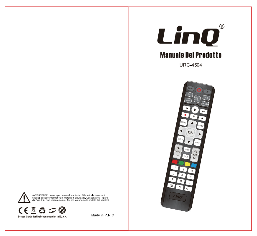 Manuale Telecomando Linq URC-4504 PDF