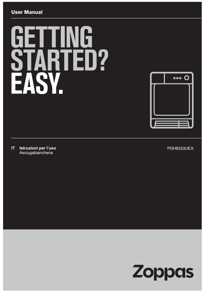 Manuale asciugatrice Zoppas PDH8333UEX PDF