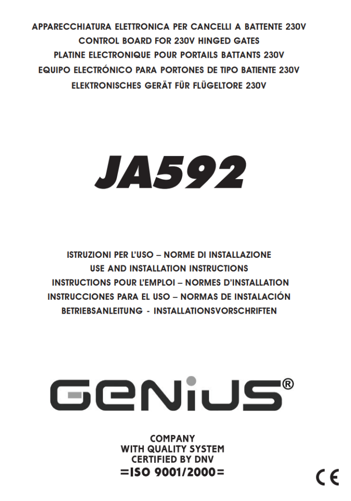 Manuale Genius JA592 PDF