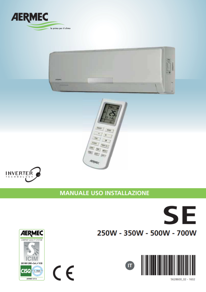 Manuale Condizionatore Aermec SE 250W - 350W - 500W - 700W PDF