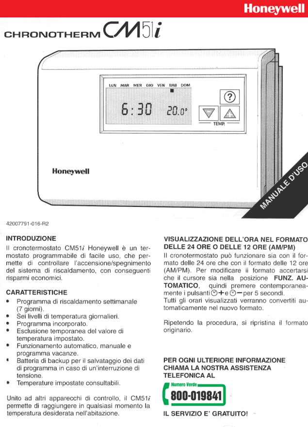 Manuale Cronotermostato Honeywell CM51 PDF