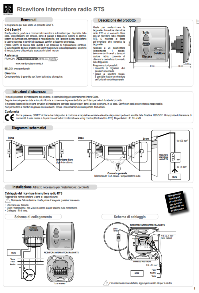 Manuale Ricevitore Interruttore Tapparelle Somfy PDF