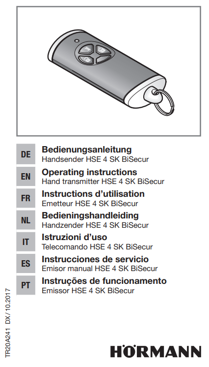 Manuale Telecomando Hormann HSE 4 SK BiSecur PDF