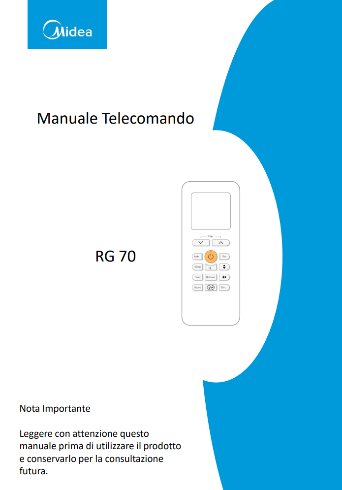 Manuale del Telecomando Midea RG 70 PDF