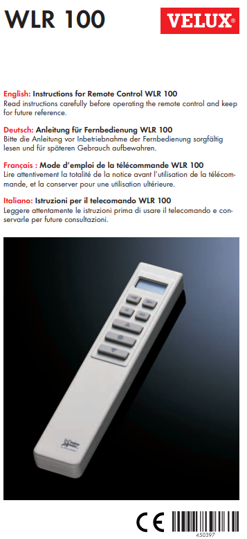 Manuale Telecomando Velux WLR 100​ PDF