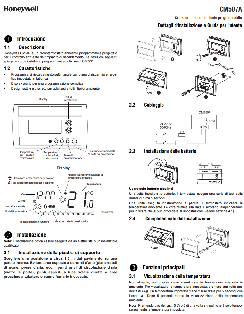 Manuale Termostato Honeywell CM507A PDF