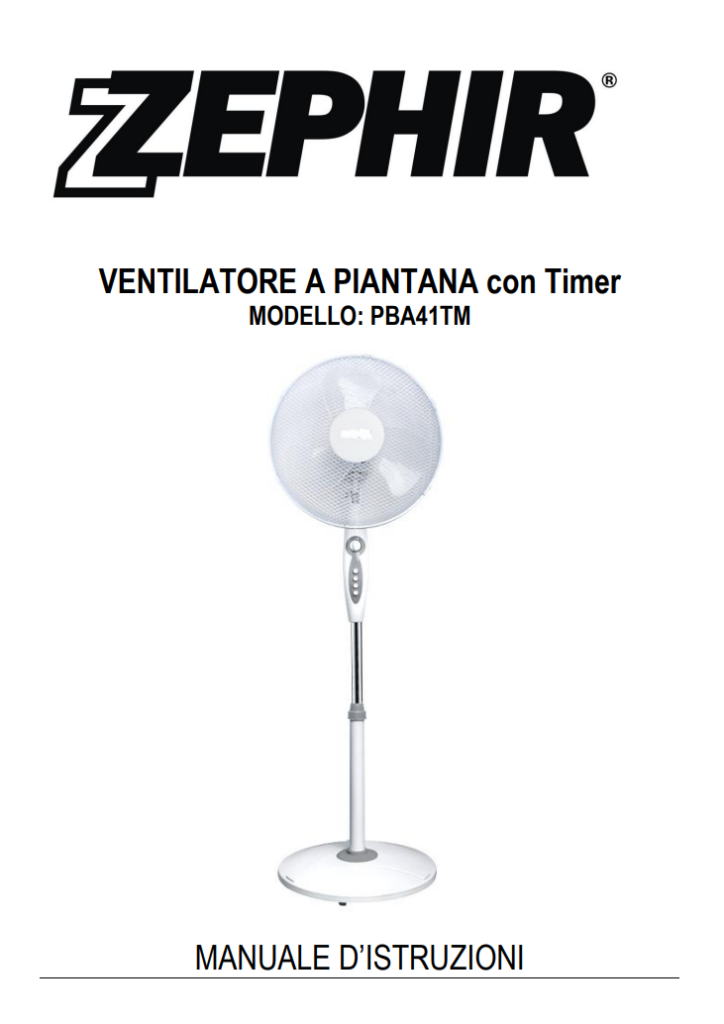Manuale Ventilatore a Piantana Zephir PBA41TM​ PDF