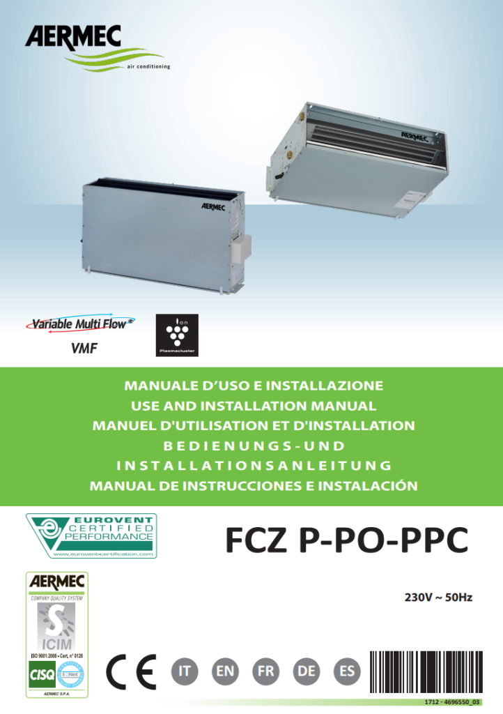 Manuale Ventilconvettore Aermec FCZ P-PO-PPC PDF