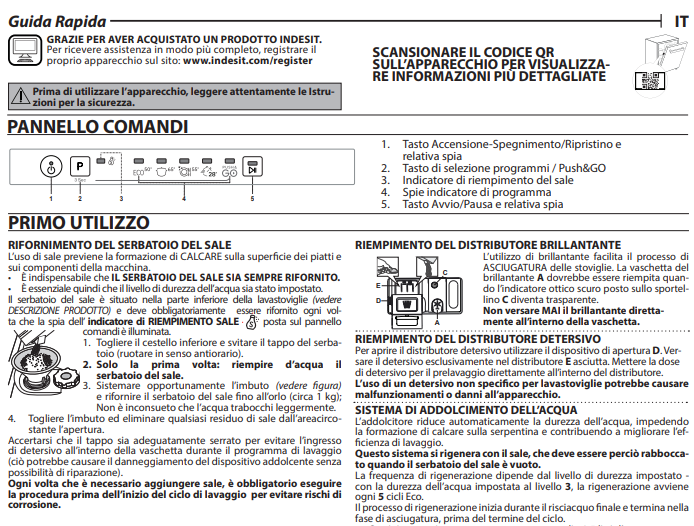 Manuale Lavastoviglie Indesit Fast and Clean DIE 2B19 A PDF