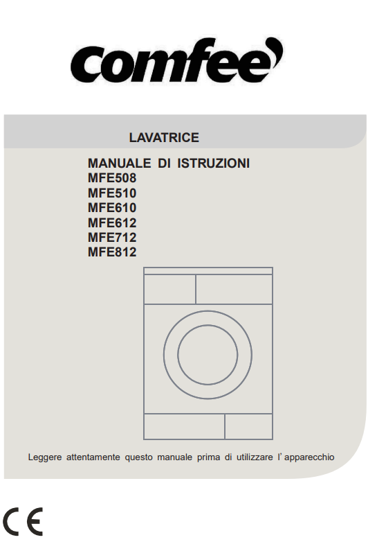 Manuale Lavatrice Comfee MFE508 - MFE510 - MFE610 - MFE612 - MFE712 - MFE812 PDF