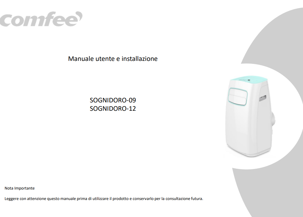 Manuale Condizionatore Portatile Comfee SOGNIDORO-09 - SOGNIDORO-12 PDF