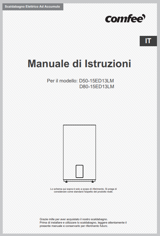 Manuale Scaldabagno Comfee D50-15ED13LM - D80-15ED13LM PDF